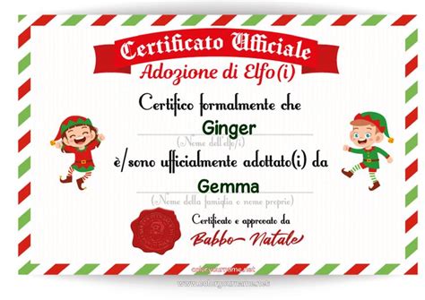 Un certificato di adozione di un elfo personalizzato