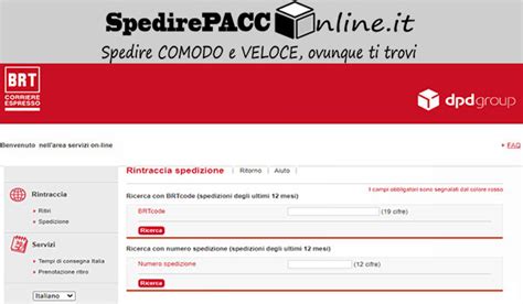 Schermata di tracciamento spedizione BRT