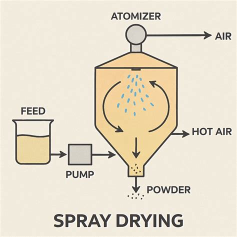diagramma semplificato del processo di atomizzazione (spray drying) del latte