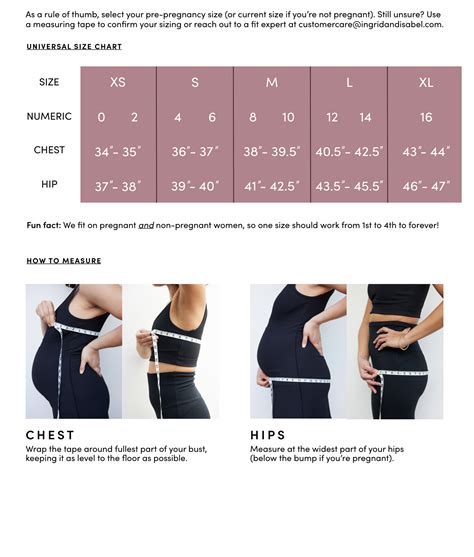 Maternity swimwear size guide